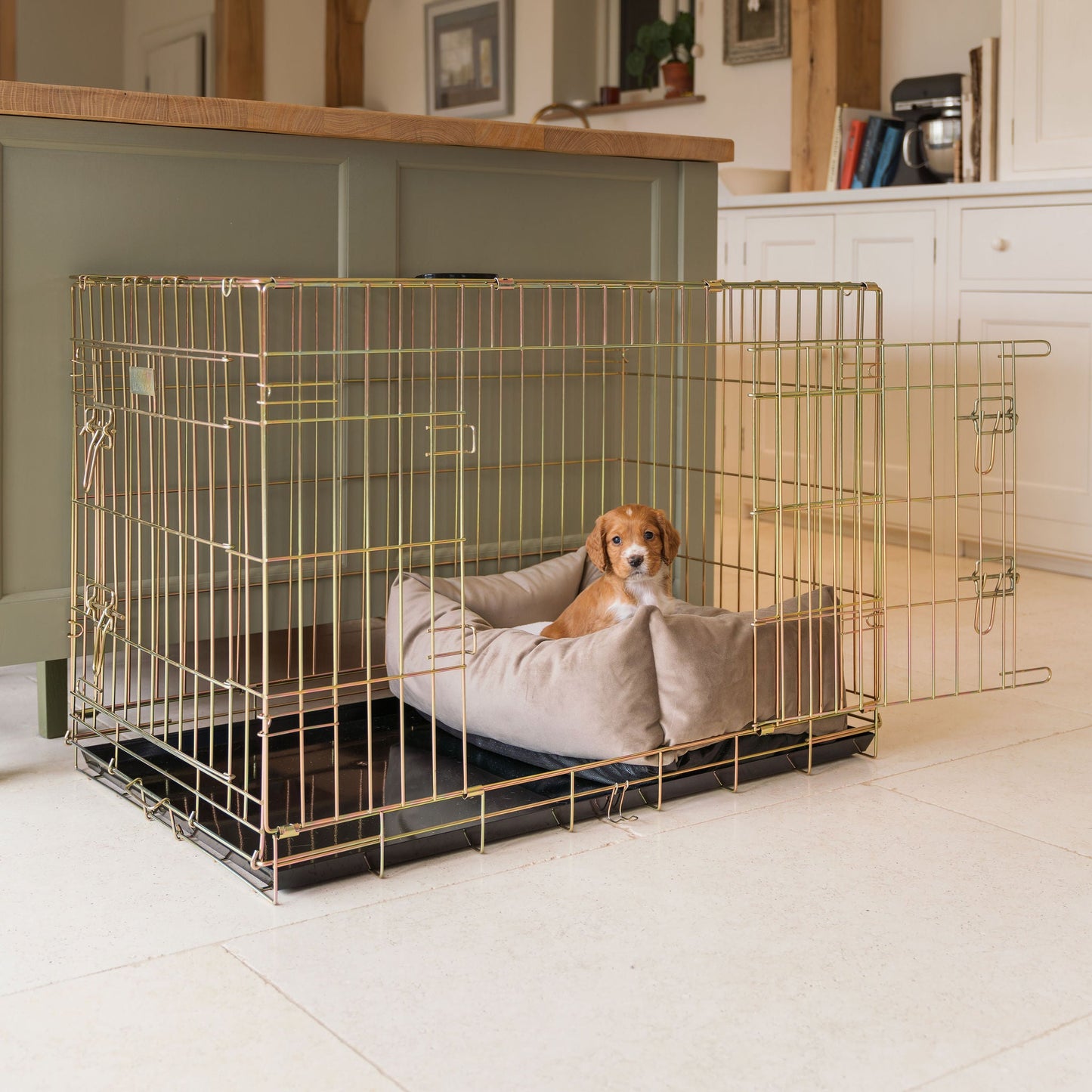 Dog Cage with Cozy & Calming Puppy Cage Bed in Clay Velvet by Lords & Labradors