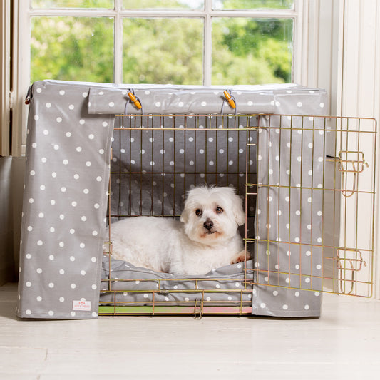 Luxury Gold Dog Cage Set With Cushion, Bumper and Cage Cover. The Perfect Dog Cage For The Ultimate Naptime, Available Now at Lords & Labradors US
