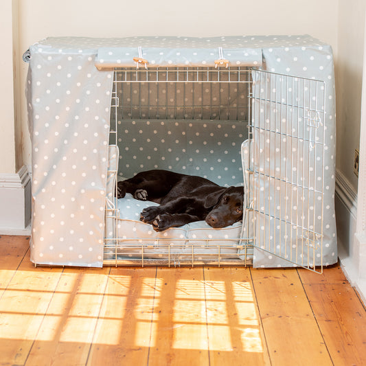 Luxury Dog Cage Cover, Duck Egg Spot Oil Cloth Cage Cover. The Perfect Dog Cage Accessory, Available To Personalize Now at Lords & Labradors US