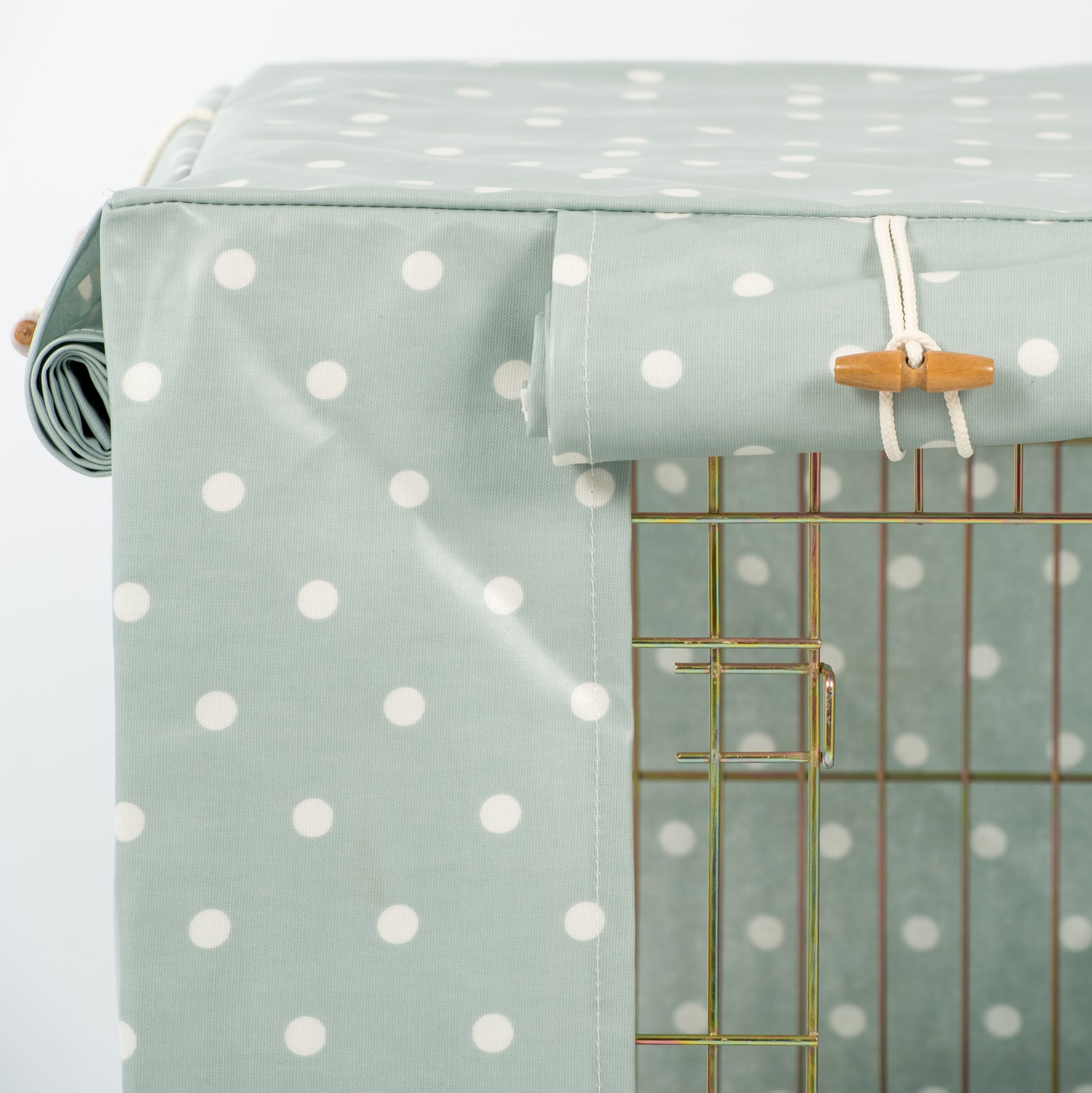 Luxury Dog Cage Cover, Duck Egg Spot Oil Cloth Cage Cover. The Perfect Dog Cage Accessory, Available To Personalize Now at Lords & Labradors US