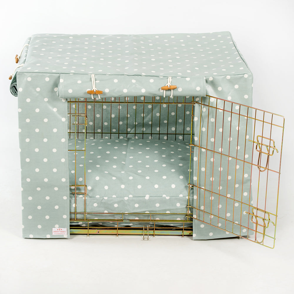 Luxury Dog Cage Cover, Duck Egg Spot Oil Cloth Cage Cover. The Perfect Dog Cage Accessory, Available To Personalize Now at Lords & Labradors US