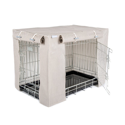 Luxury Silver Dog Cage With Regency Stripe Oil Cloth Crate Cover, The Perfect Dog Crate For The Ultimate Naptime, Available Now at Lords & Labradors US