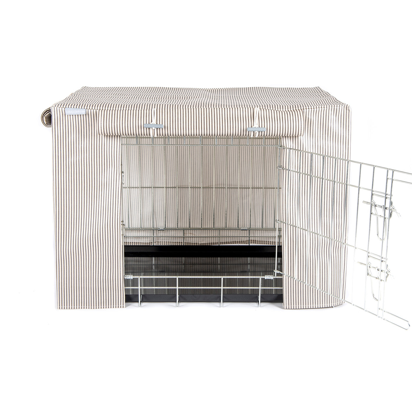 Luxury Silver Dog Cage With Regency Stripe Oil Cloth Crate Cover, The Perfect Dog Crate For The Ultimate Naptime, Available Now at Lords & Labradors US