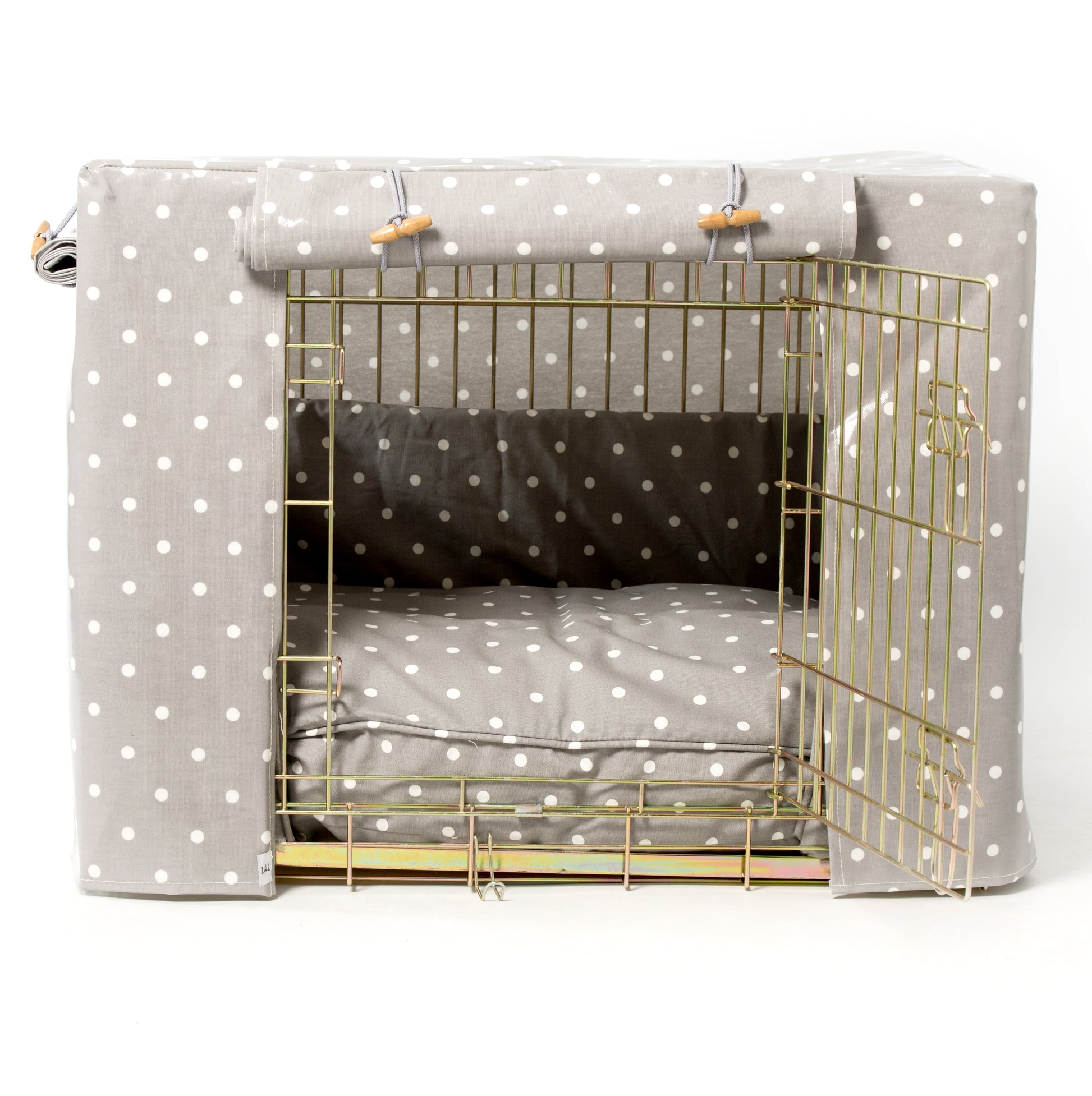 Luxury Gold Dog Cage Set With Cushion, Bumper and Crate Cover. The Perfect Dog Crate For The Ultimate Naptime, Available Now at Lords & Labradors US