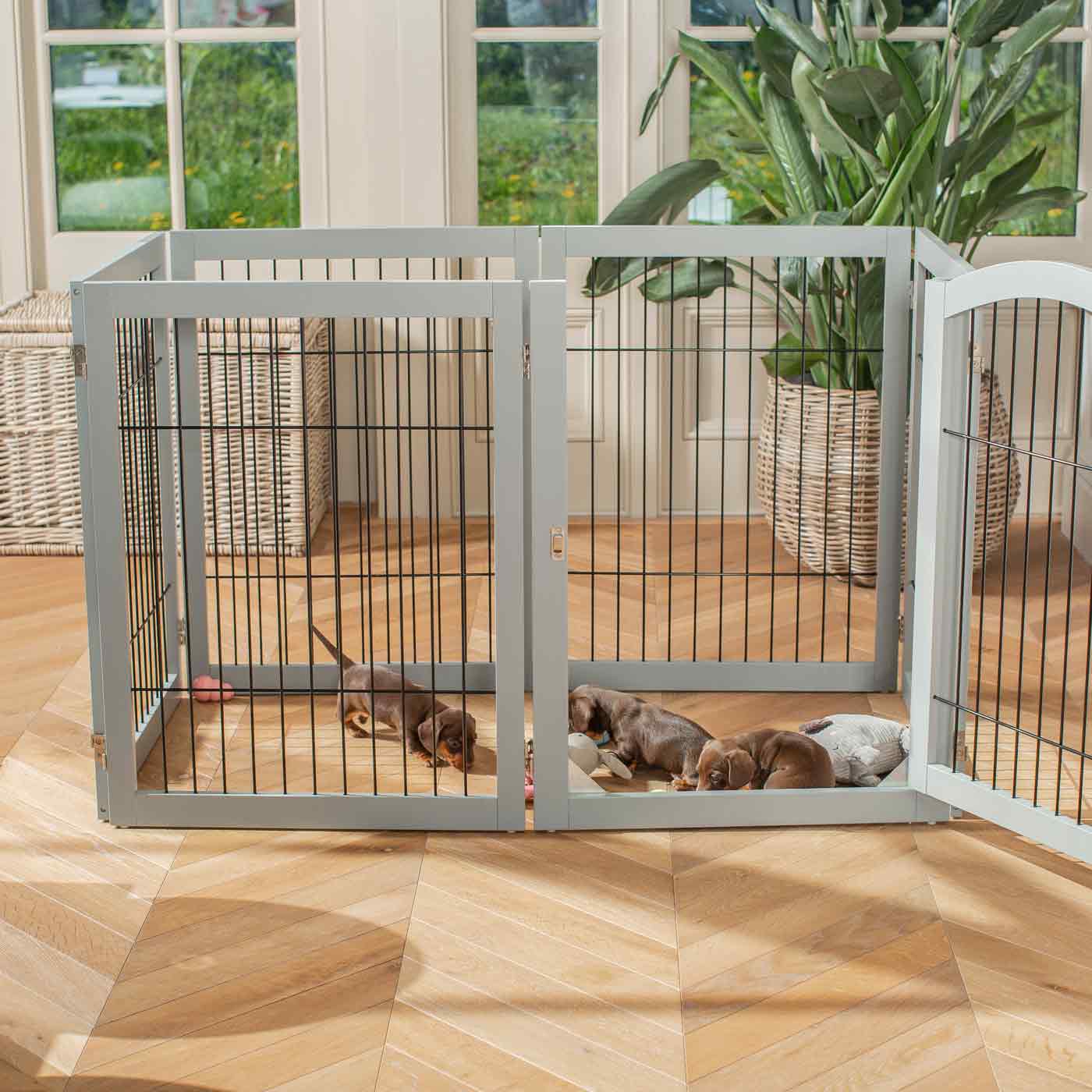 Ensure The Ultimate Puppy Safety with Our Heavy Duty Wooden Puppy Play Pen, Crafted to Take Your Pet Right Through Maturity! Powder Coated to Be Extra Hardwearing! 6 panels that are 80.5cm high! Available To Now at Lords & Labradors US