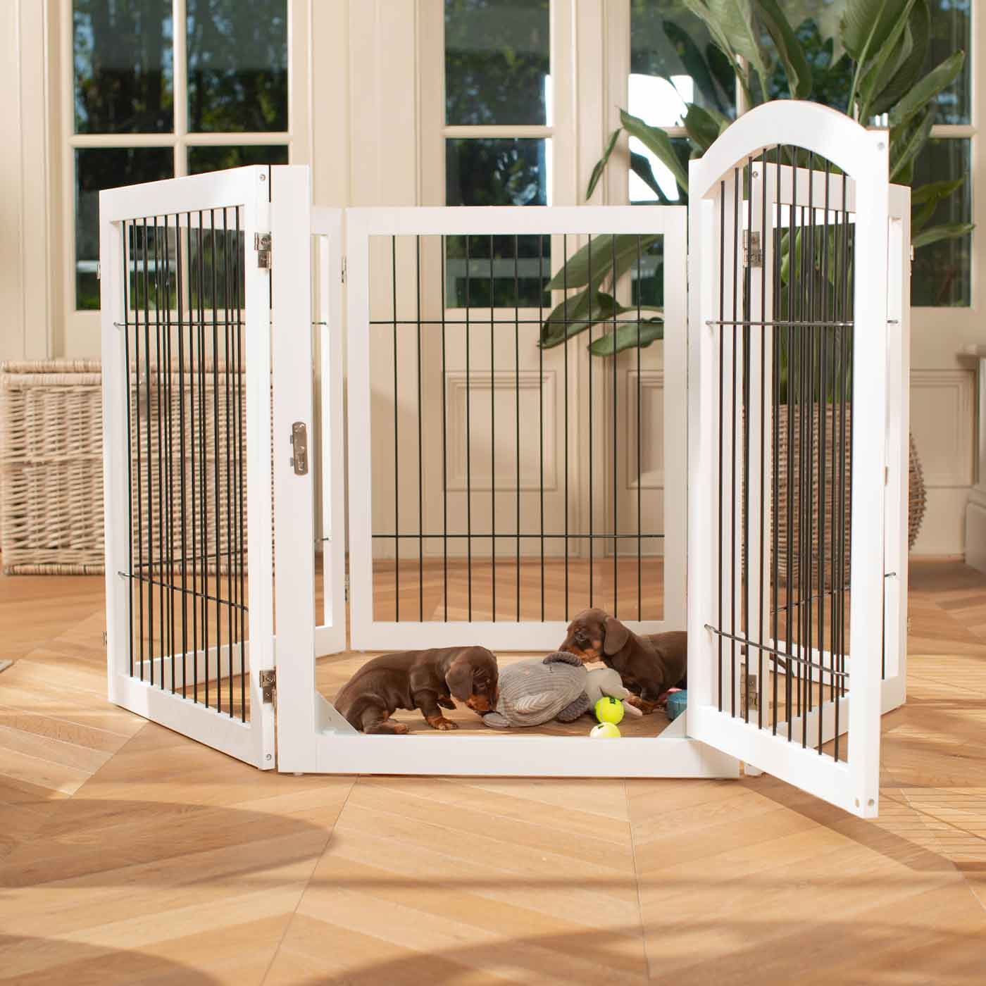 Ensure The Ultimate Puppy Safety with Our Heavy Duty Wooden Puppy Play Pen, Crafted to Take Your Pet Right Through Maturity! Powder Coated to Be Extra Hardwearing! 6 panels that are 80.5cm high! Available To Now at Lords & Labradors US