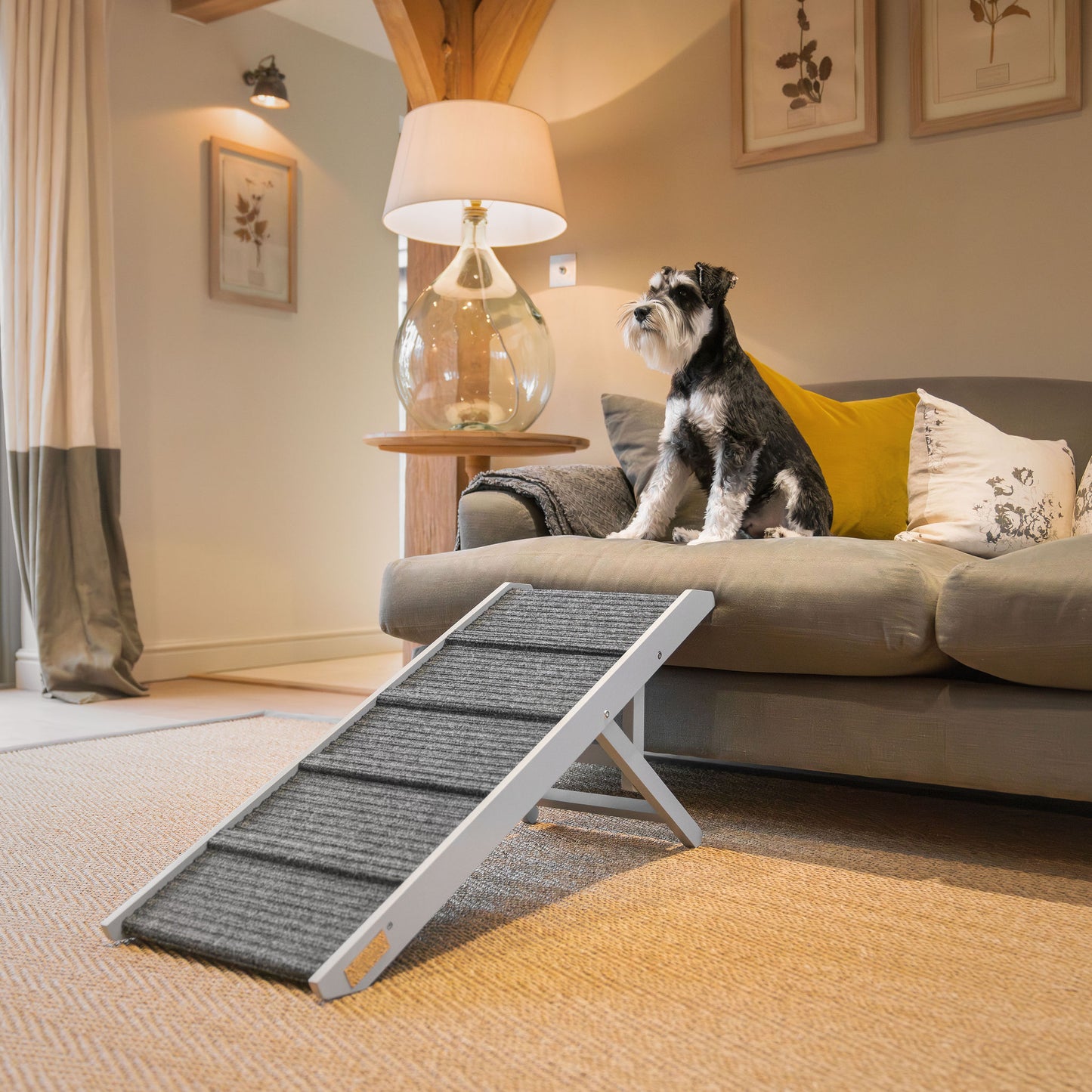 Discover the perfect pet furniture to help aid your furry friend, our super-strong dog ramp provides the ultimate comfort when climbing to join you on the couch! Featuring grooves for extra grip! Perfect for injured pets, puppy training and elderly dogs! Available now in 2 stylish colors at Lords & Labradors US
