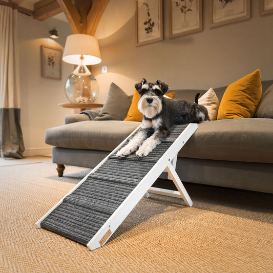 Discover the perfect pet furniture to help aid your furry friend, our super-strong dog ramp provides the ultimate comfort when climbing to join you on the couch! Featuring grooves for extra grip! Perfect for injured pets, puppy training and elderly dogs! Available now in 2 stylish colors at Lords & Labradors US