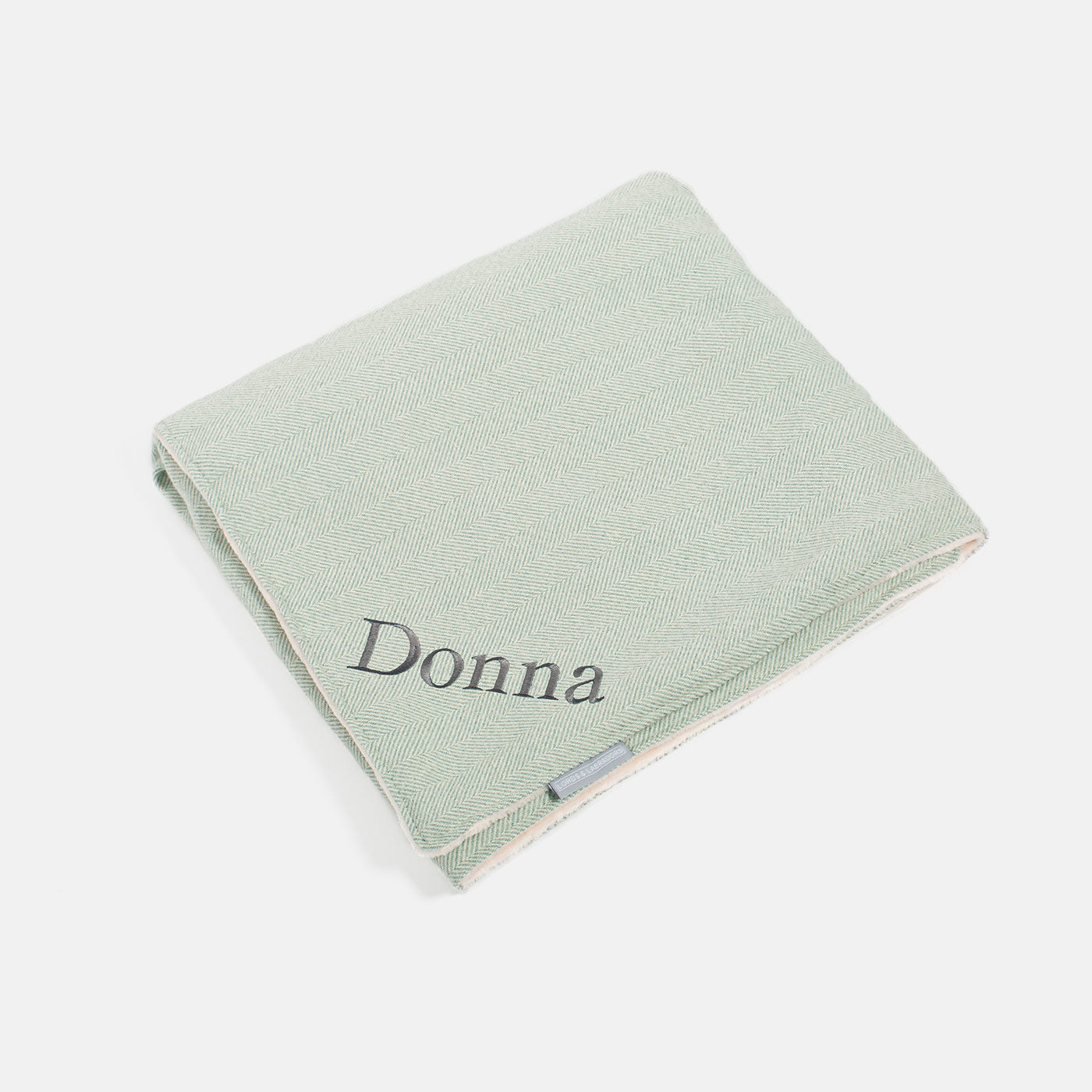 Discover Our Luxurious Duck Egg Herringbone Tweed Dog Blanket With Super Soft Sherpa & Teddy Fleece, The Perfect Blanket For Puppies, Available To Personalize And In 2 Sizes Here at Lords & Labradors US