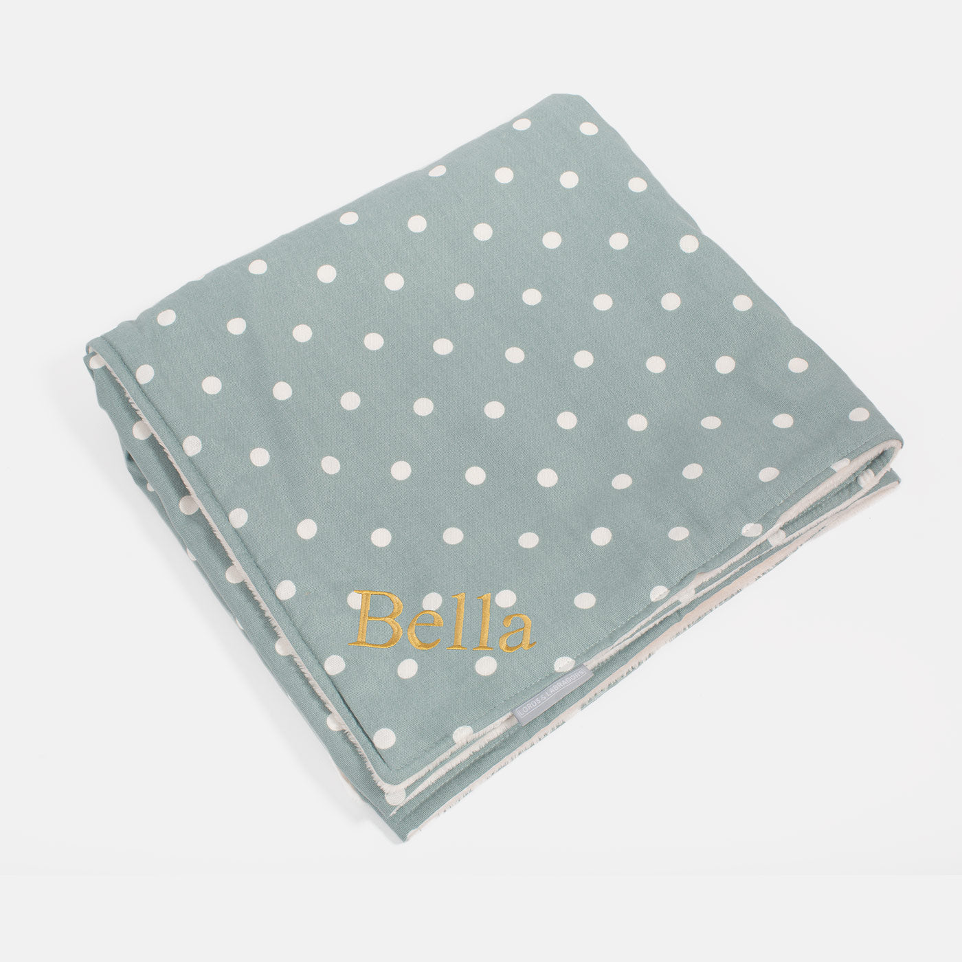 Discover Our Luxurious Dog Blanket In Stunning Duck Egg Spot, The Perfect Blanket For Puppies, Available To Personalize And In 2 Sizes Here at Lords & Labradors US