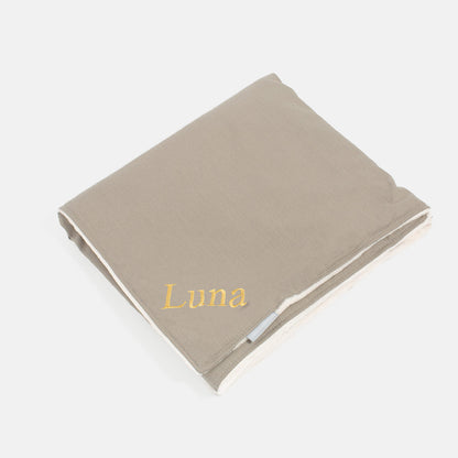 Discover Our Luxurious Savanna Stone Dog Blanket With Super Soft Sherpa & Teddy Fleece, The Perfect Blanket For Puppies, Available To Personalize And In 2 Sizes Here at Lords & Labradors US