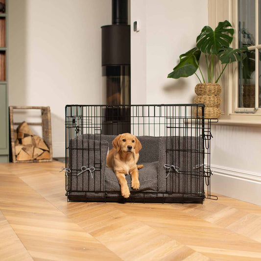 Dog Cage with Cushion & Bumper in Granite Bouclé by Lords & Labradors
