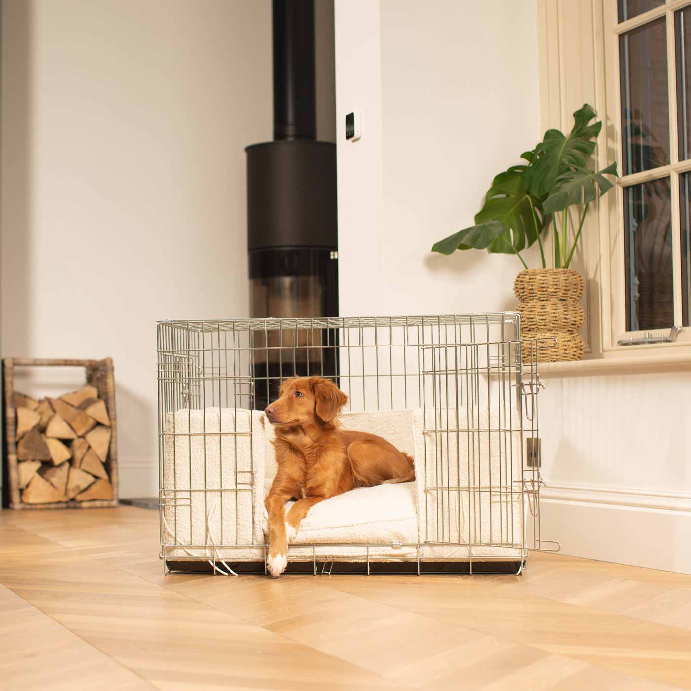 Luxury Dog Cage Bumper, Ivory Bouclé Cage Bumper Cover The Perfect Dog Cage Accessory, Available To Personalize Now at Lords & Labradors US
