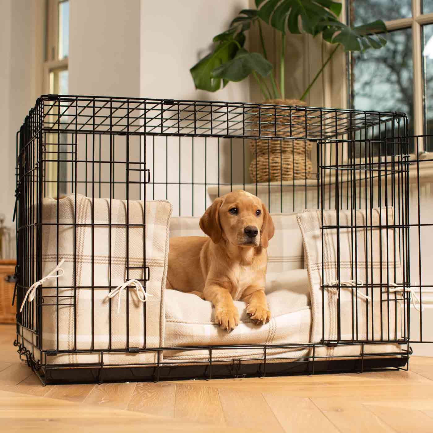 Luxury Dog Cage Bumper, Balmoral Natural Tweed Cage Bumper Cover The Perfect Dog Cage Accessory, Available To Personalize Now at Lords & Labradors US