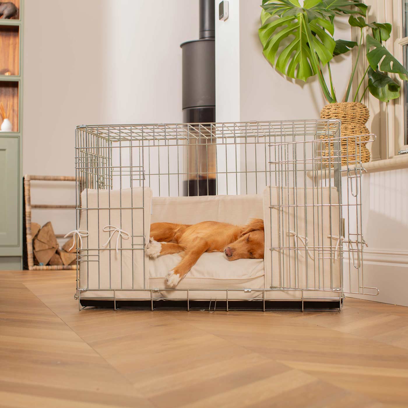 Dog Cage with Cushion & Bumper in Savanna Bone by Lords & Labradors