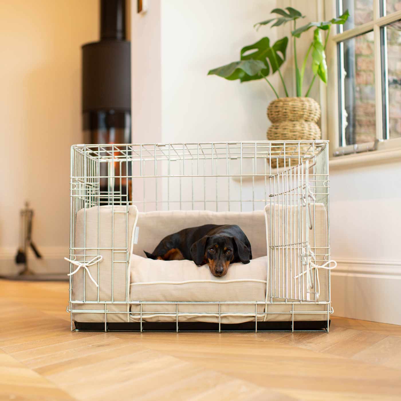 [color:savanna oatmeal] Accessorize your dog cage with our stunning bumper covers, choose from our Savanna collection! Made using luxury fabric for the perfect cage accessory to build the ultimate dog den! Available now in 3 colors and sizes at Lords & Labradors US