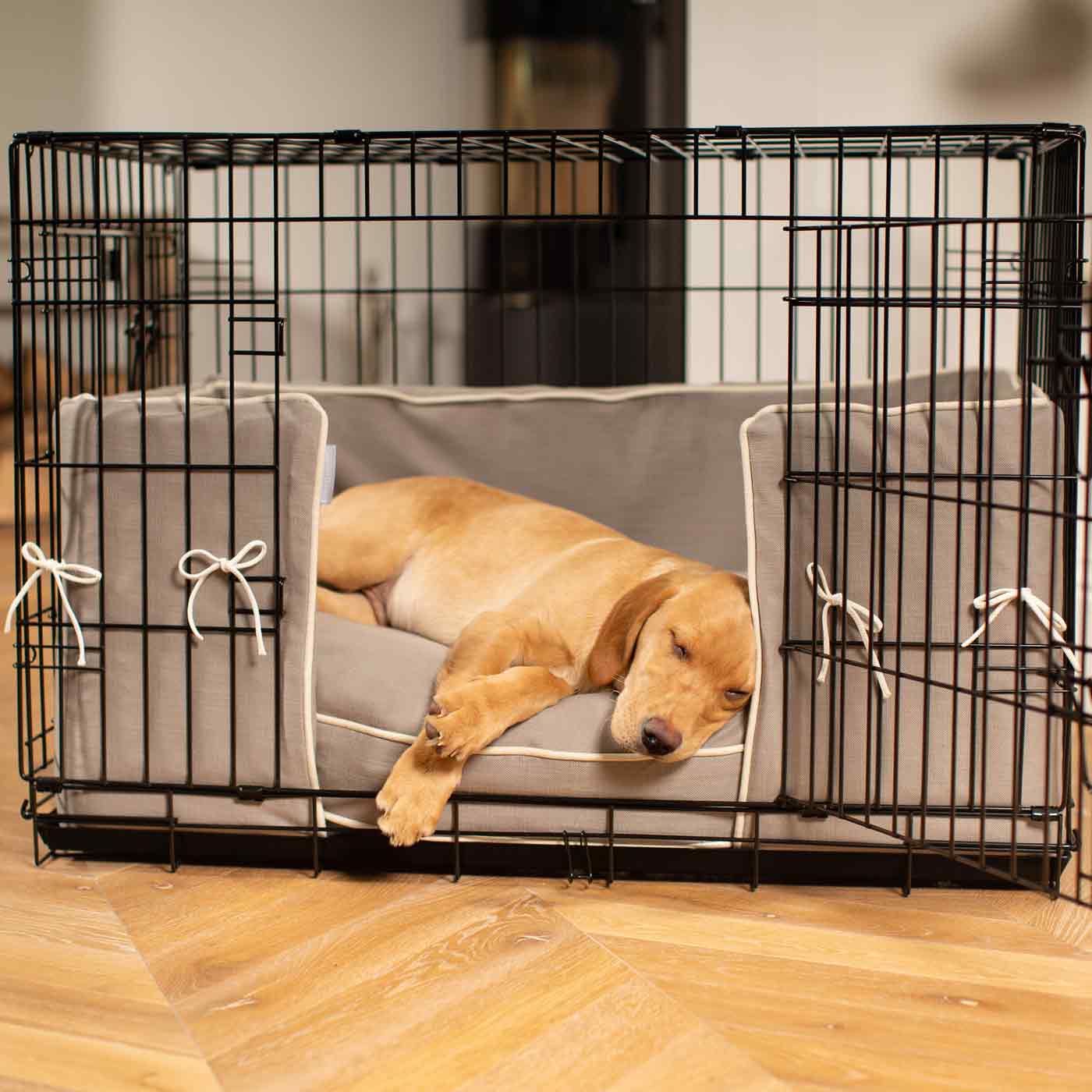 [color:savanna stone] Accessorize your dog cage with our stunning bumper covers, choose from our Savanna collection! Made using luxury fabric for the perfect cage accessory to build the ultimate dog den! Available now in 3 colors and sizes at Lords & Labradors US