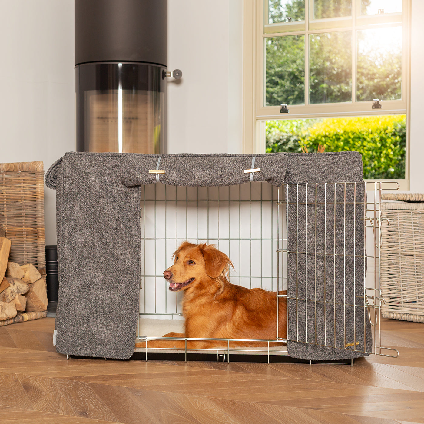 Dog Cage Cover In Essentials Herdwick Graphite by Lords & Labradors