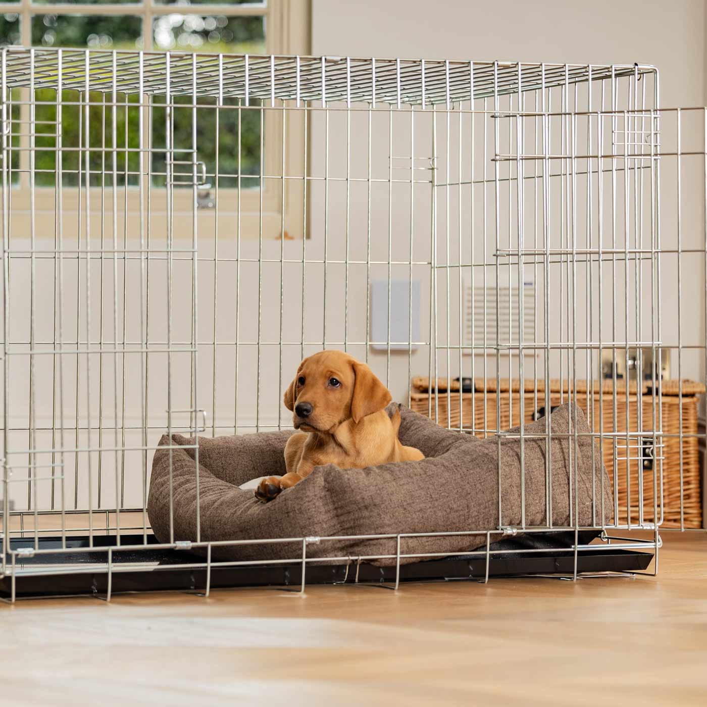 Inchmurrin Cosy & Calm Puppy Box Bed, The Perfect Dog Crate Bed For Pets! To Build The Ultimate Dog Den! In Brown Ember! Available To Personalise Now at Lords & Labradors
