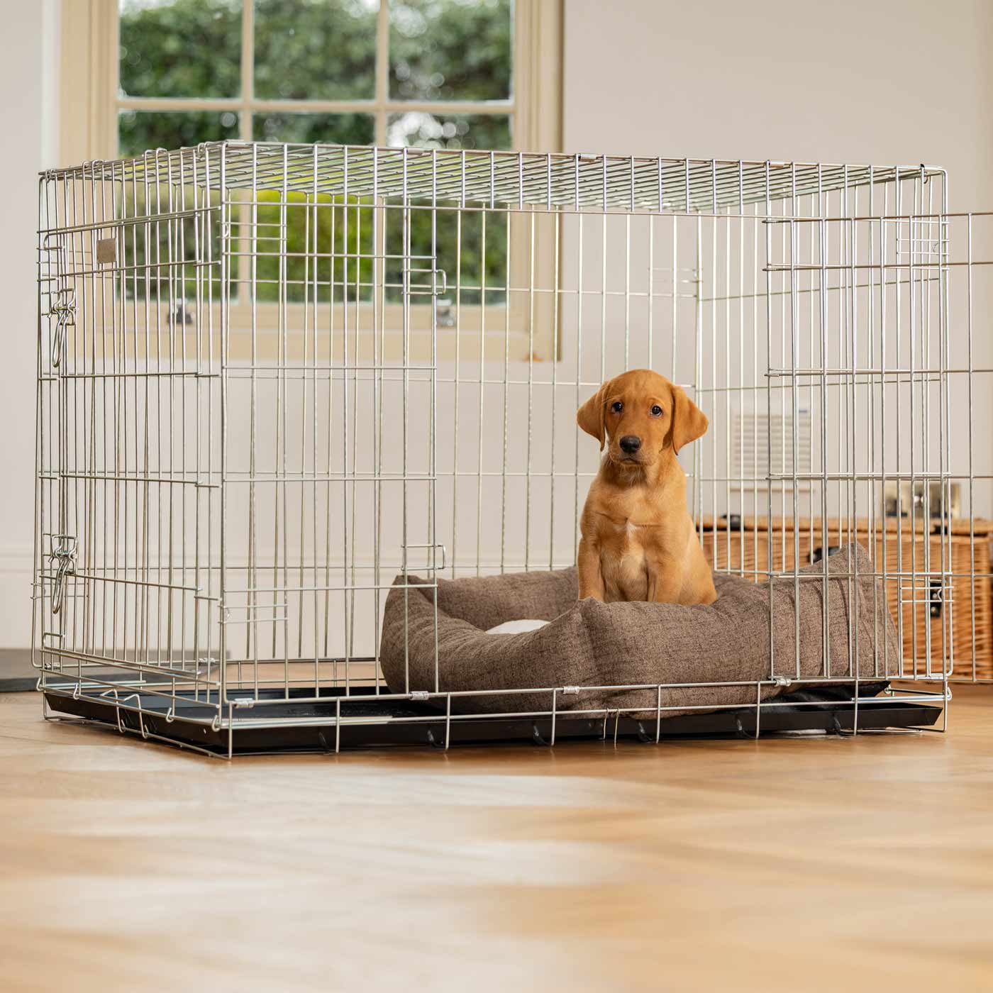 Inchmurrin Cosy & Calm Puppy Box Bed, The Perfect Dog Crate Bed For Pets! To Build The Ultimate Dog Den! In Brown Ember! Available To Personalise Now at Lords & Labradors