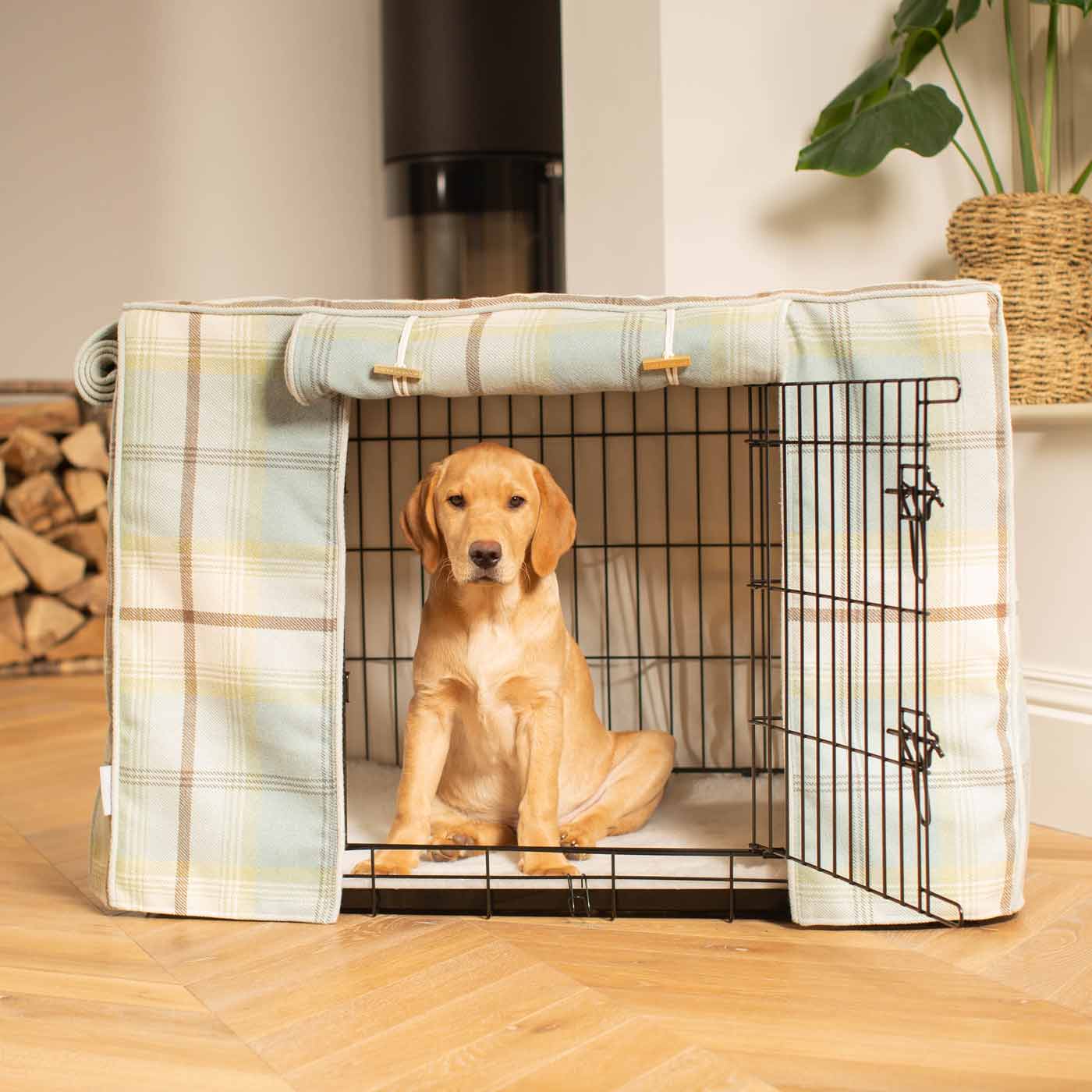 Dog Cage with Cage Cover in Balmoral Duck Egg Tweed by Lords & Labradors