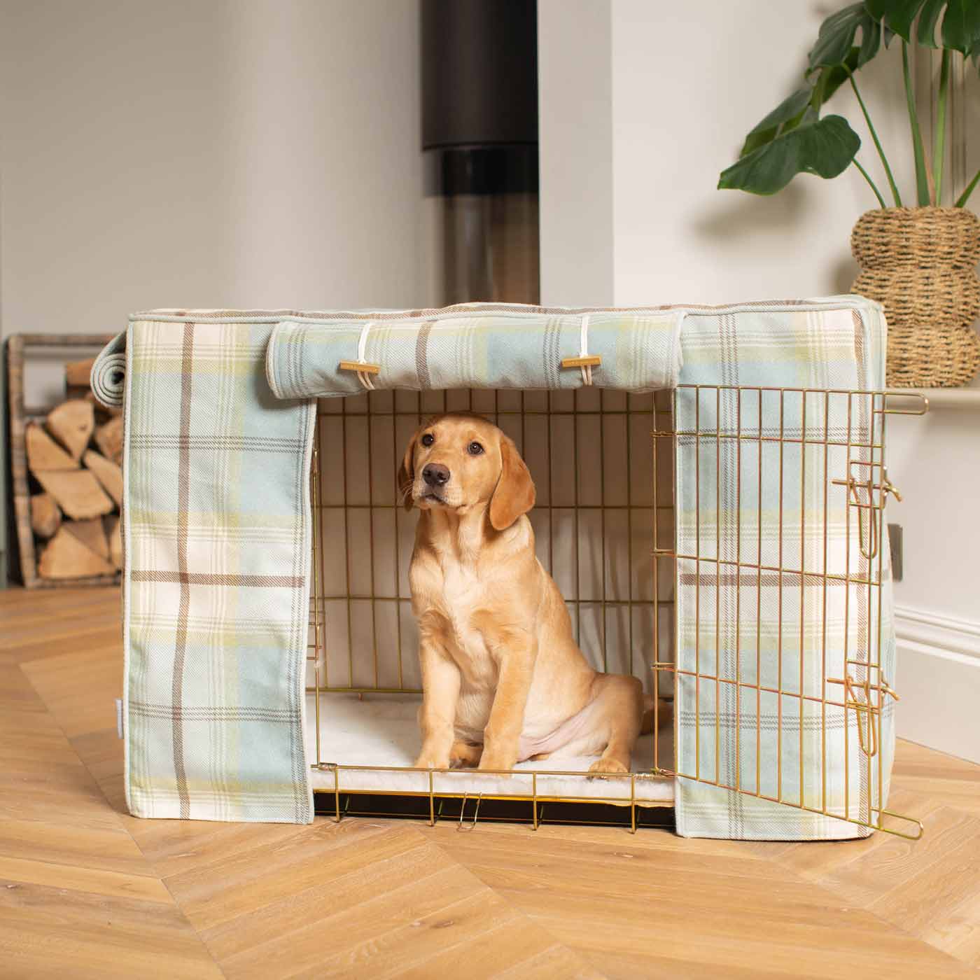 Dog Cage with Cage Cover in Balmoral Duck Egg Tweed by Lords & Labradors