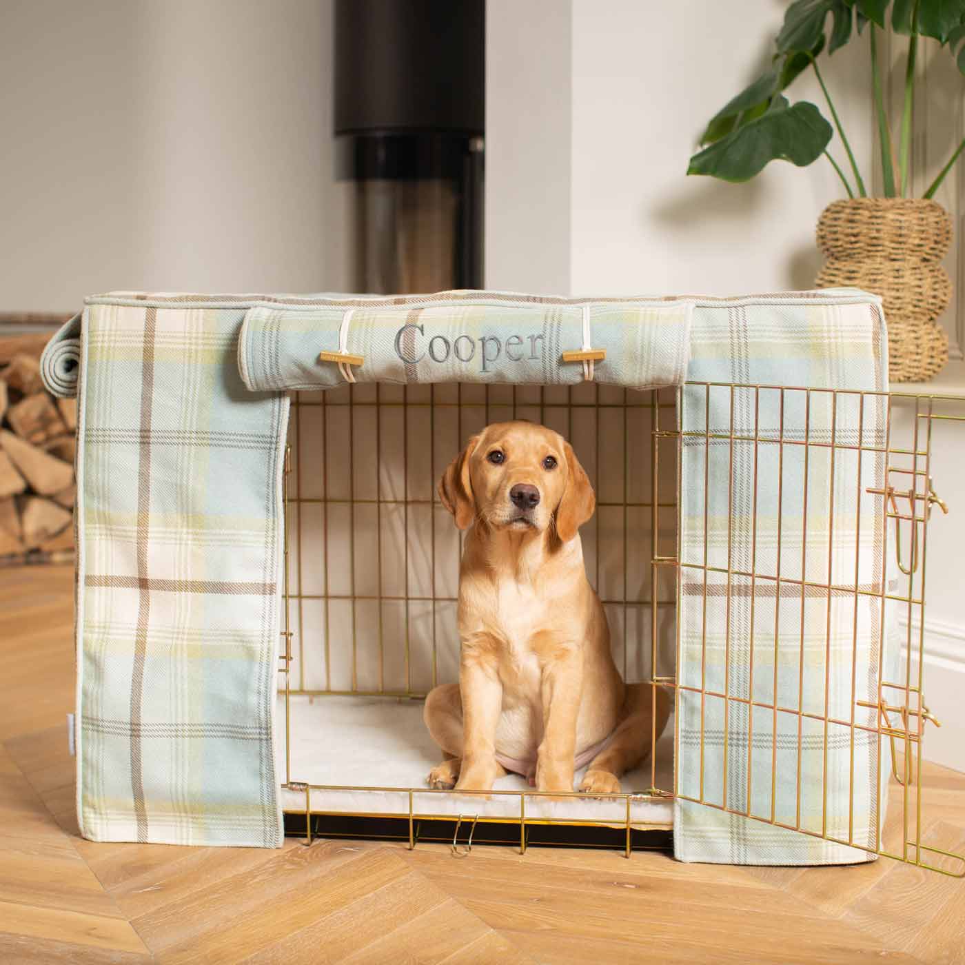 Luxury Dog Cage Cover, Balmoral Duck Egg Tweed Cage Cover The Perfect Dog Cage Accessory, Available To Personalize Now at Lords & Labradors US