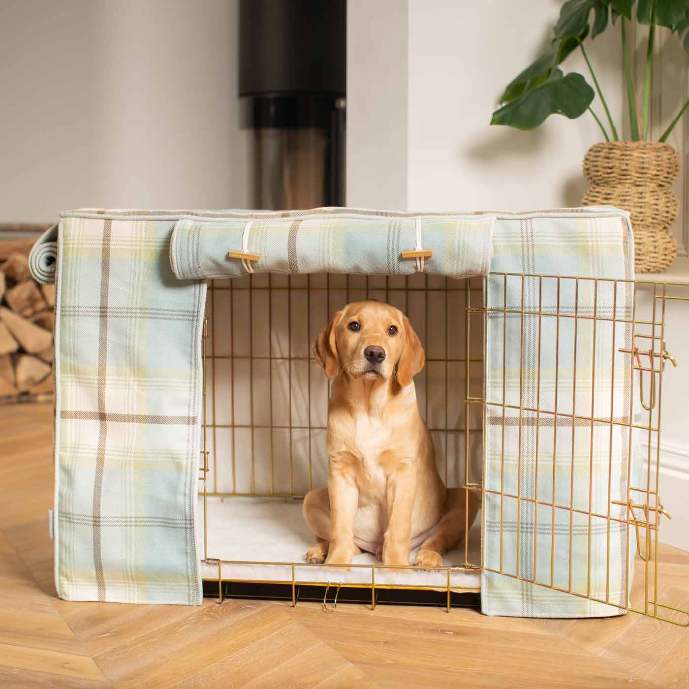 Dog Cage with Cage Cover in Balmoral Duck Egg Tweed by Lords & Labradors