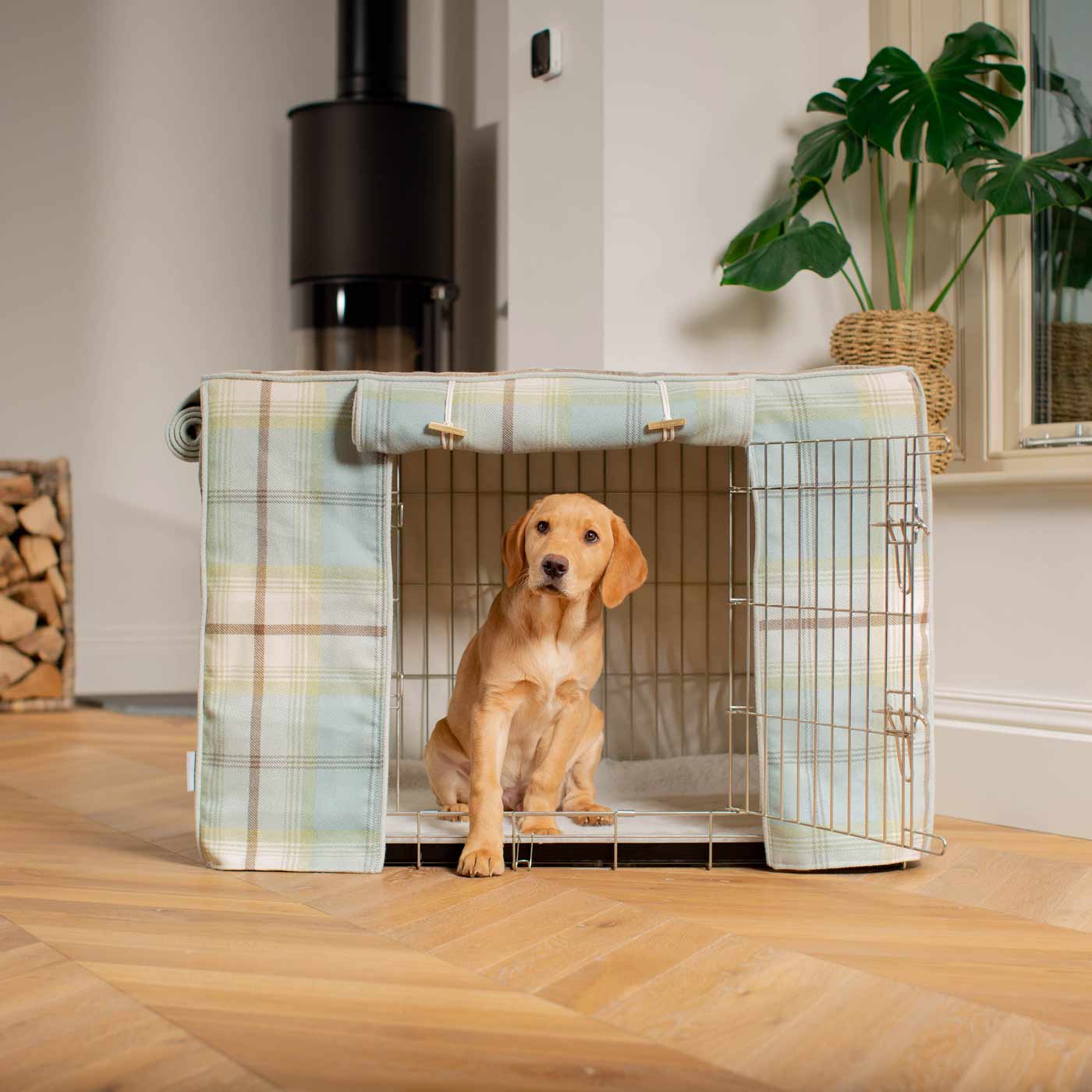 Dog Cage with Cage Cover in Balmoral Duck Egg Tweed by Lords & Labradors