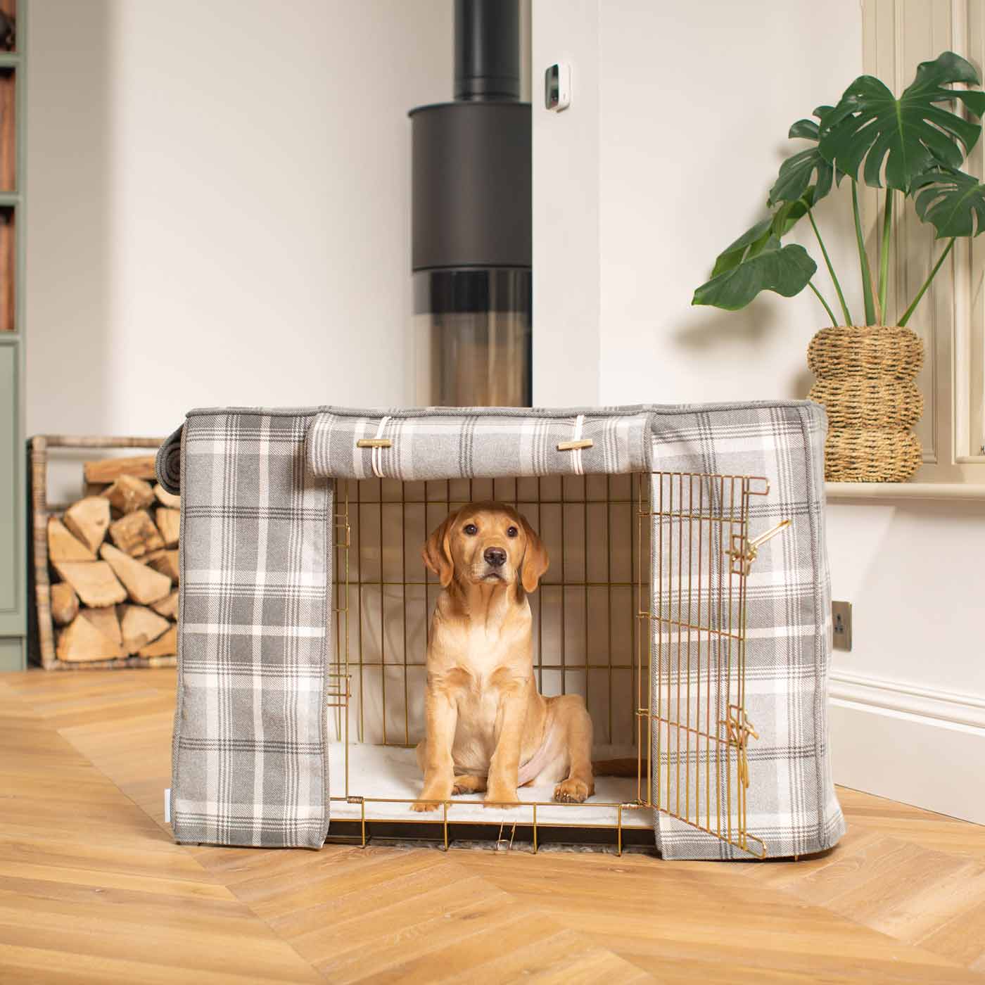 Dog Cage with Cage Cover in Balmoral Dove Grey Tweed by Lords & Labradors