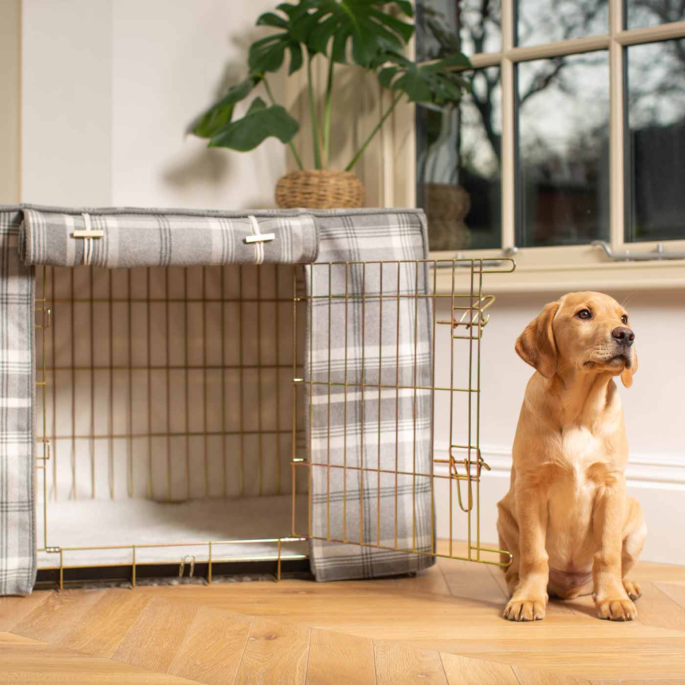 Dog Cage with Cage Cover in Balmoral Dove Grey Tweed by Lords & Labradors