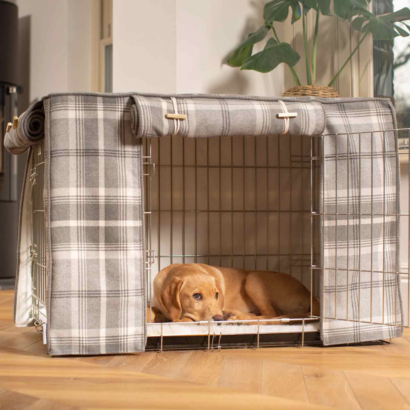 Dog Cage with Cage Cover in Balmoral Dove Grey Tweed by Lords & Labradors