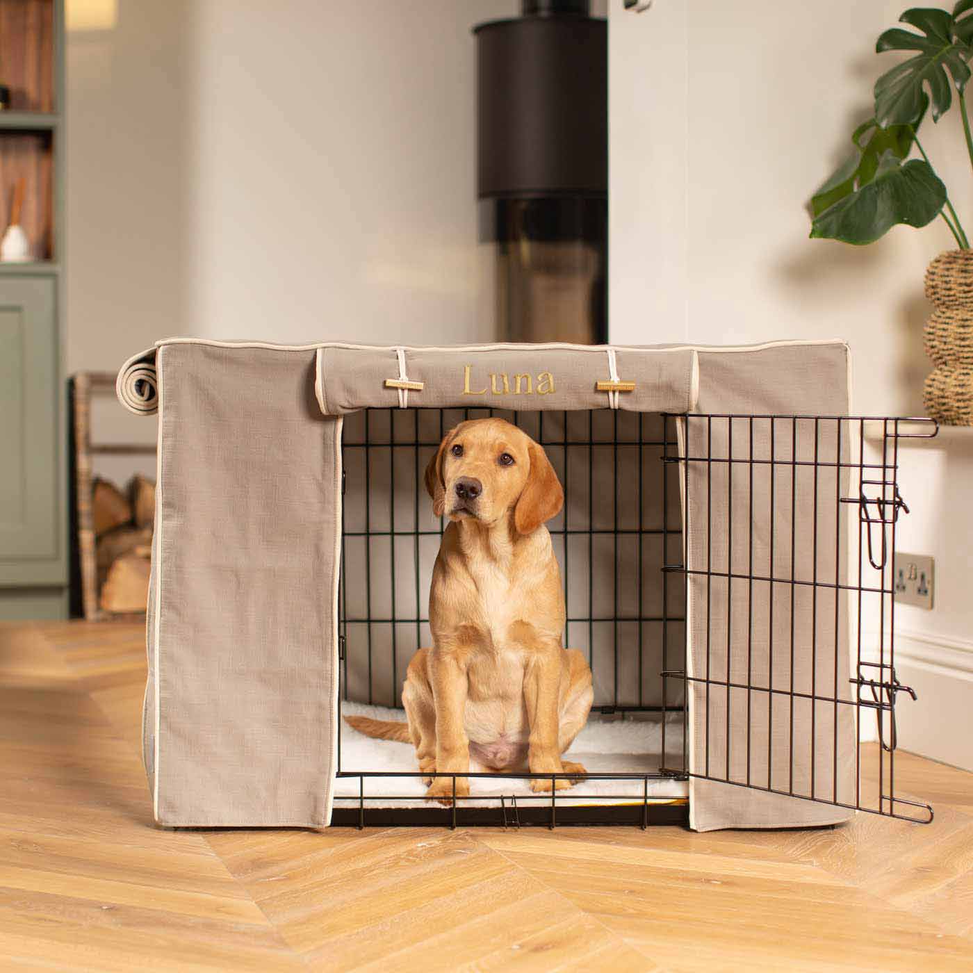 Luxury Dog Cage Cover, Savanna Stone Cage Cover The Perfect Dog Cage Accessory, Available To Personalize Now at Lords & Labradors US