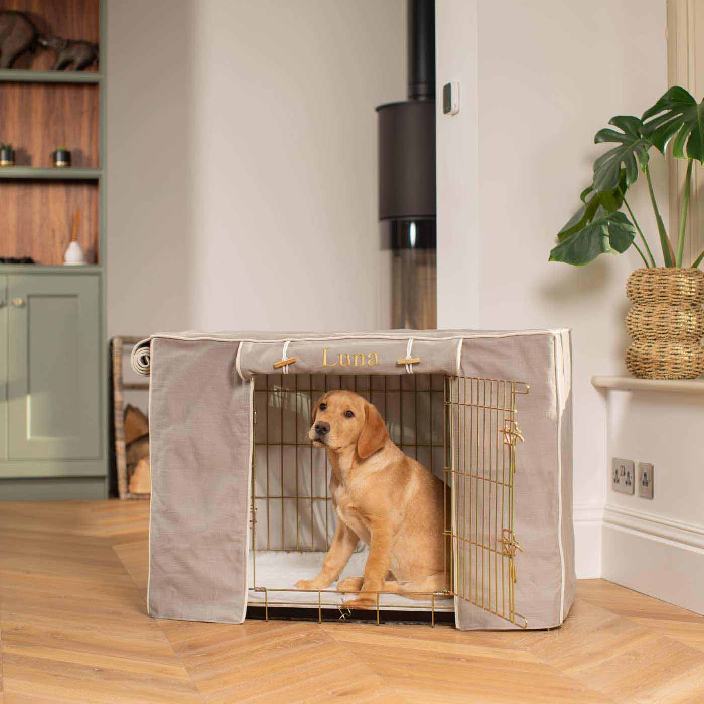 Luxury Dog Cage Cover, Savanna Stone Cage Cover The Perfect Dog Cage Accessory, Available To Personalize Now at Lords & Labradors US