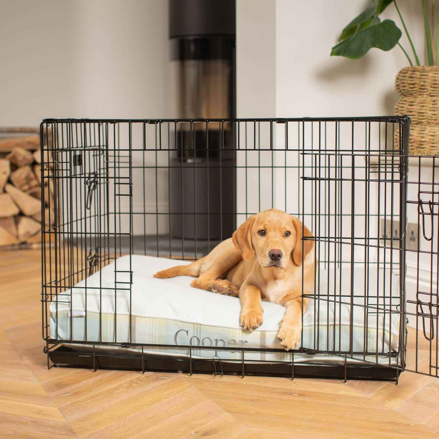 Luxury Dog Cage Cushion, Balmoral Duck Egg Tweed Cage Cushion The Perfect Dog Cage Accessory, Available To Personalize Now at Lords & Labradors US