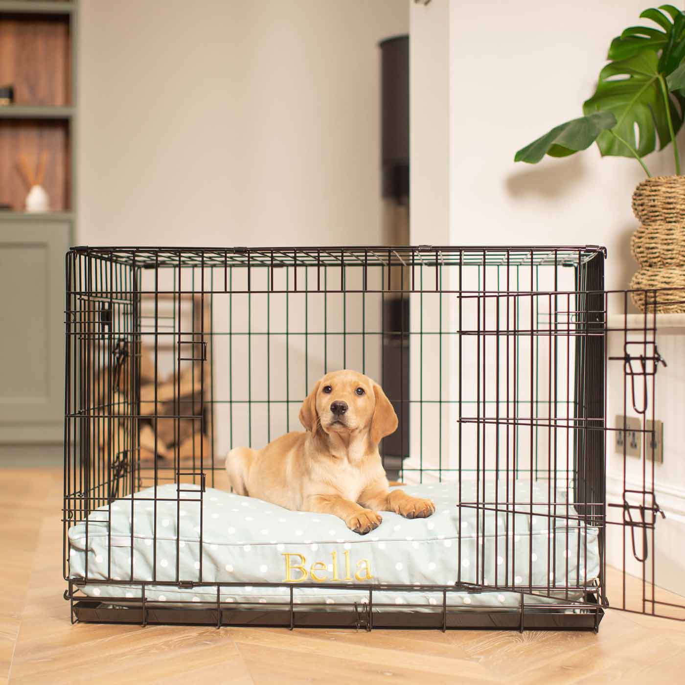 Luxury Dog Cage Cushion, Duck Egg Spot Cage Cushion The Perfect Dog Cage Accessory, Now Available To Personalize at Lords & Labradors US