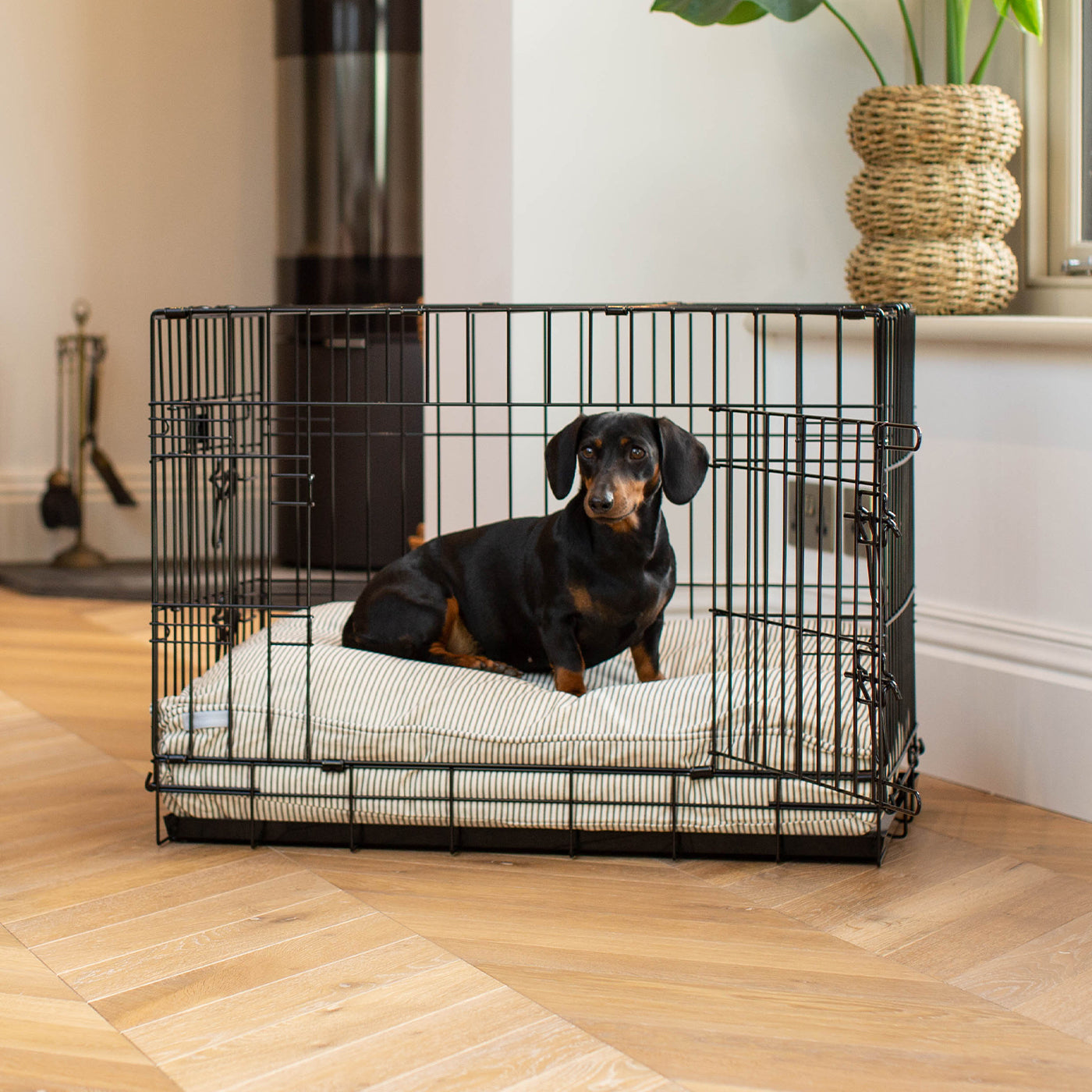 Luxury Dog Cushion, in Regency Stripe. The Perfect Dog Cage For The Ultimate Naptime, Available Now at Lords & Labradors US