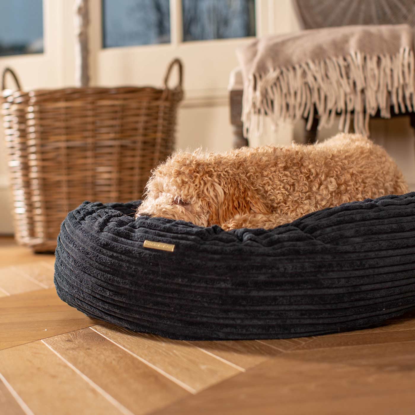 Discover Our Handmade Luxury Donut Dog Bed, In Navy Essentials Plush, The Perfect Choice For Puppies Available Now at Lords & Labradors US