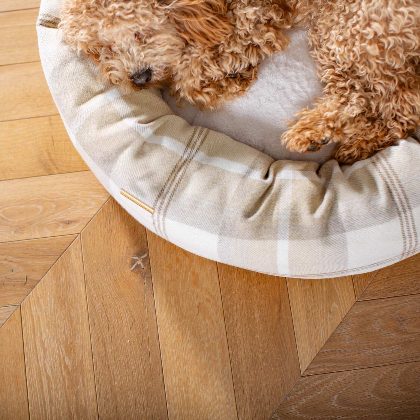 Discover Our Handmade Luxury Donut Dog Bed, In Natural Tweed, The Perfect Choice For Puppies Available Now at Lords & Labradors US