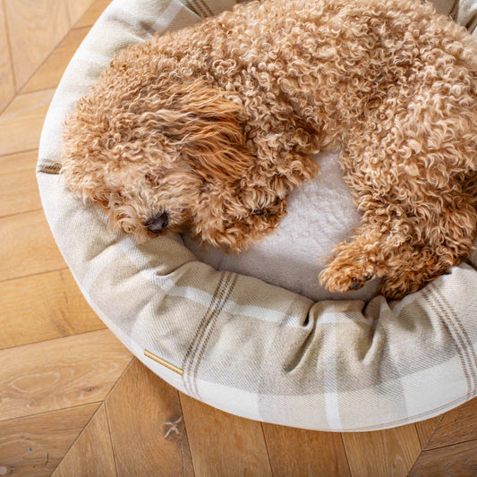 Discover Our Handmade Luxury Donut Dog Bed, In Natural Tweed, The Perfect Choice For Puppies Available Now at Lords & Labradors US