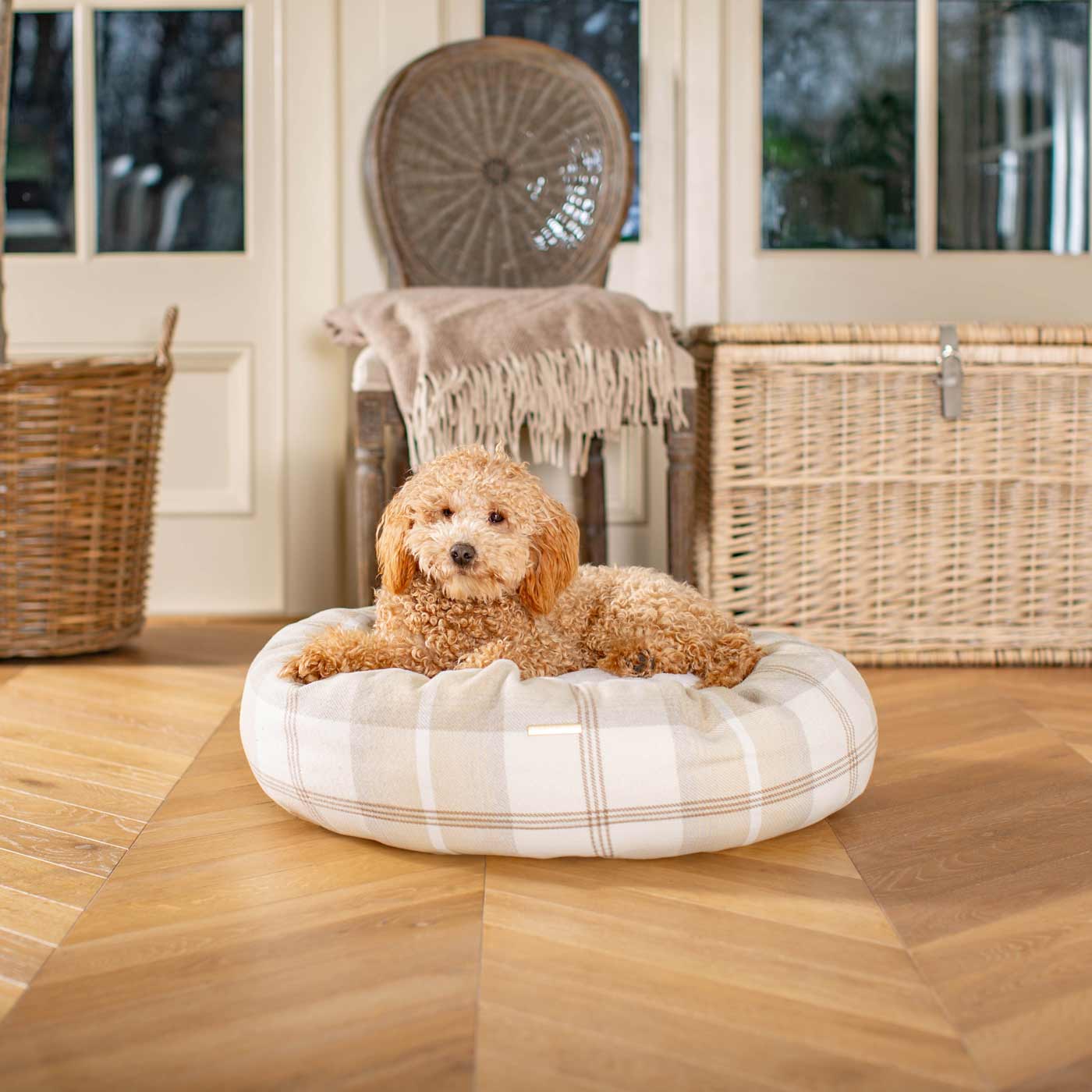 Discover Our Handmade Luxury Donut Dog Bed, In Natural Tweed, The Perfect Choice For Puppies Available Now at Lords & Labradors US