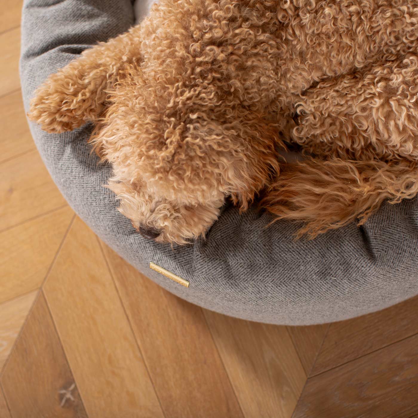 Discover Our Handmade Luxury Donut Dog Bed, In Pewter Herringbone Tweed, The Perfect Choice For Puppies Available Now at Lords & Labradors US