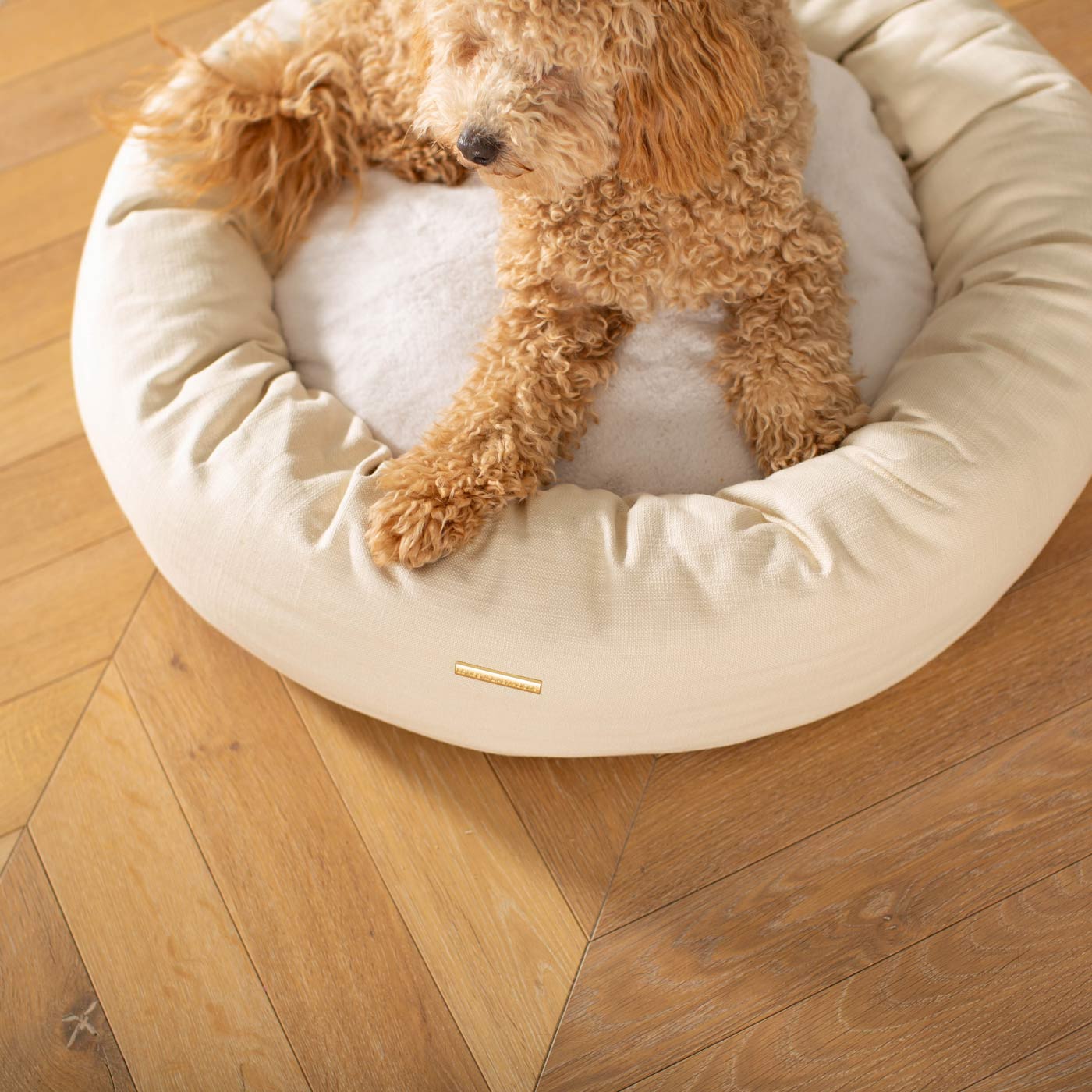 Discover Our Handmade Luxury Donut Dog Bed, In Savanna Bone, The Perfect Choice For Puppies Available Now at Lords & Labradors US