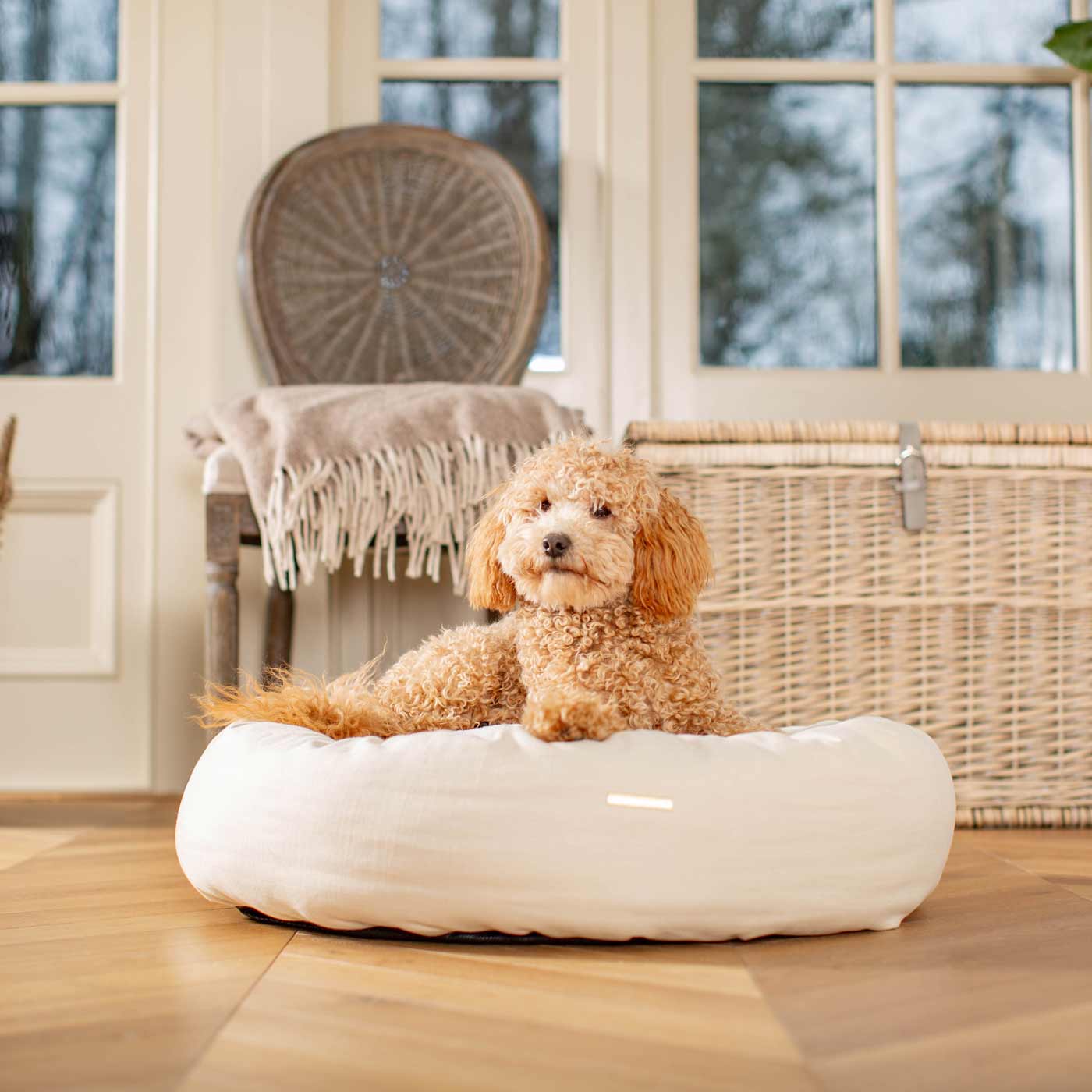 Discover Our Handmade Luxury Donut Dog Bed, In Savanna Bone, The Perfect Choice For Puppies Available Now at Lords & Labradors US