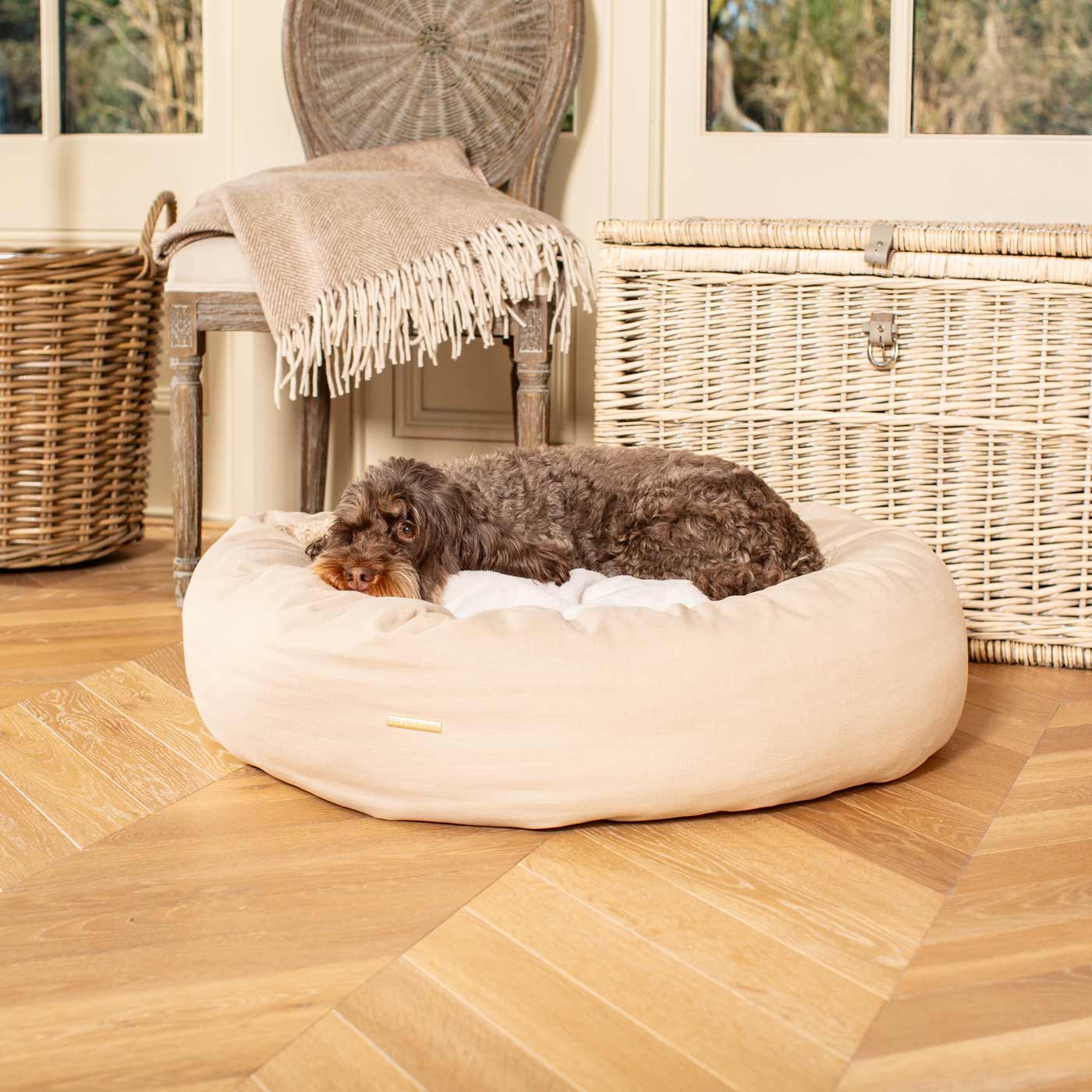 Discover Our Handmade Luxury Donut Dog Bed, In Savanna Oatmeal, The Perfect Choice For Puppies Available Now at Lords & Labradors US
