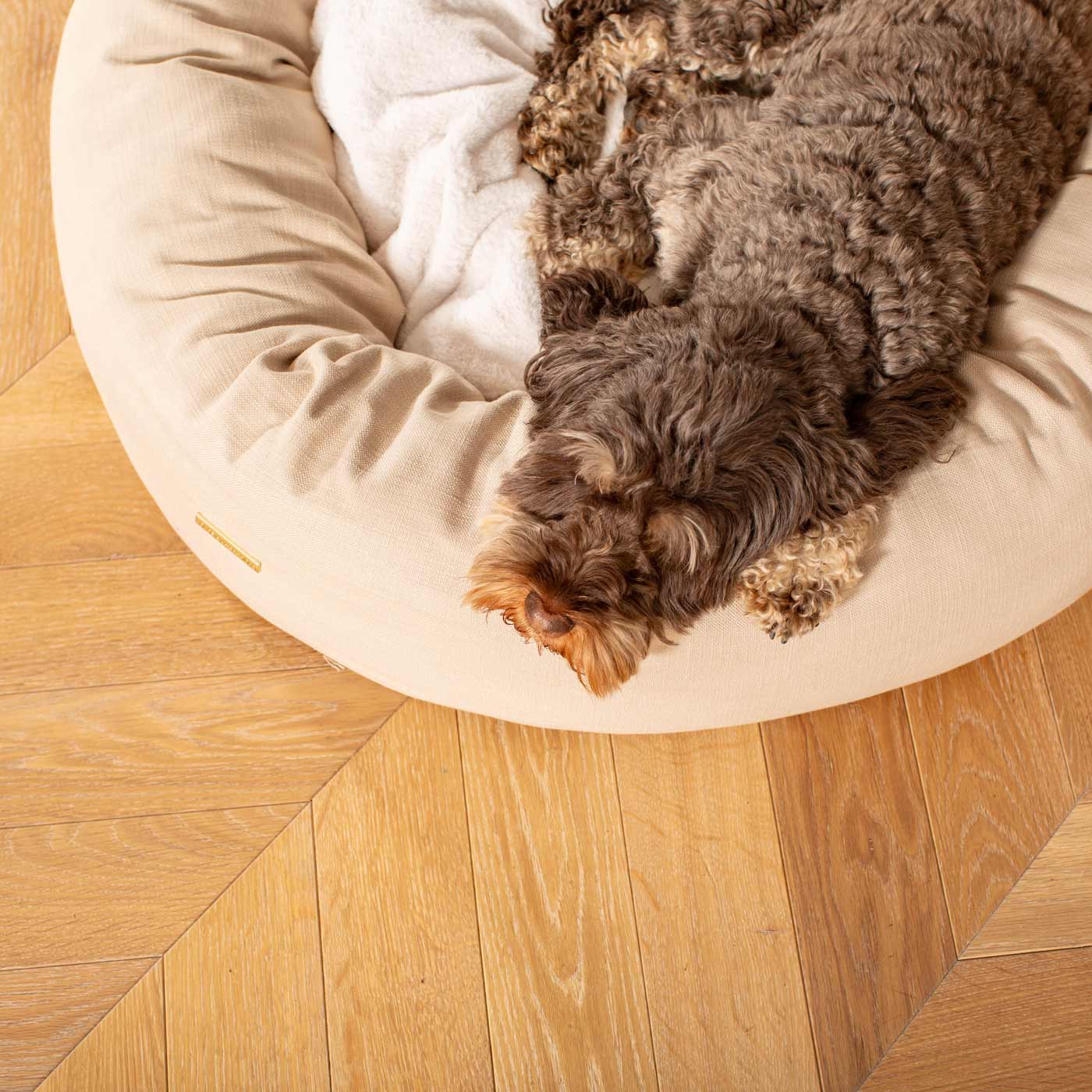 Discover Our Handmade Luxury Donut Dog Bed, In Savanna Oatmeal, The Perfect Choice For Puppies Available Now at Lords & Labradors US