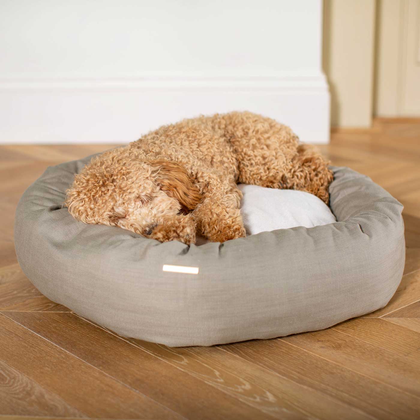 Discover Our Handmade Luxury Donut Dog Bed, In Savanna Stone, The Perfect Choice For Puppies Available Now at Lords & Labradors US