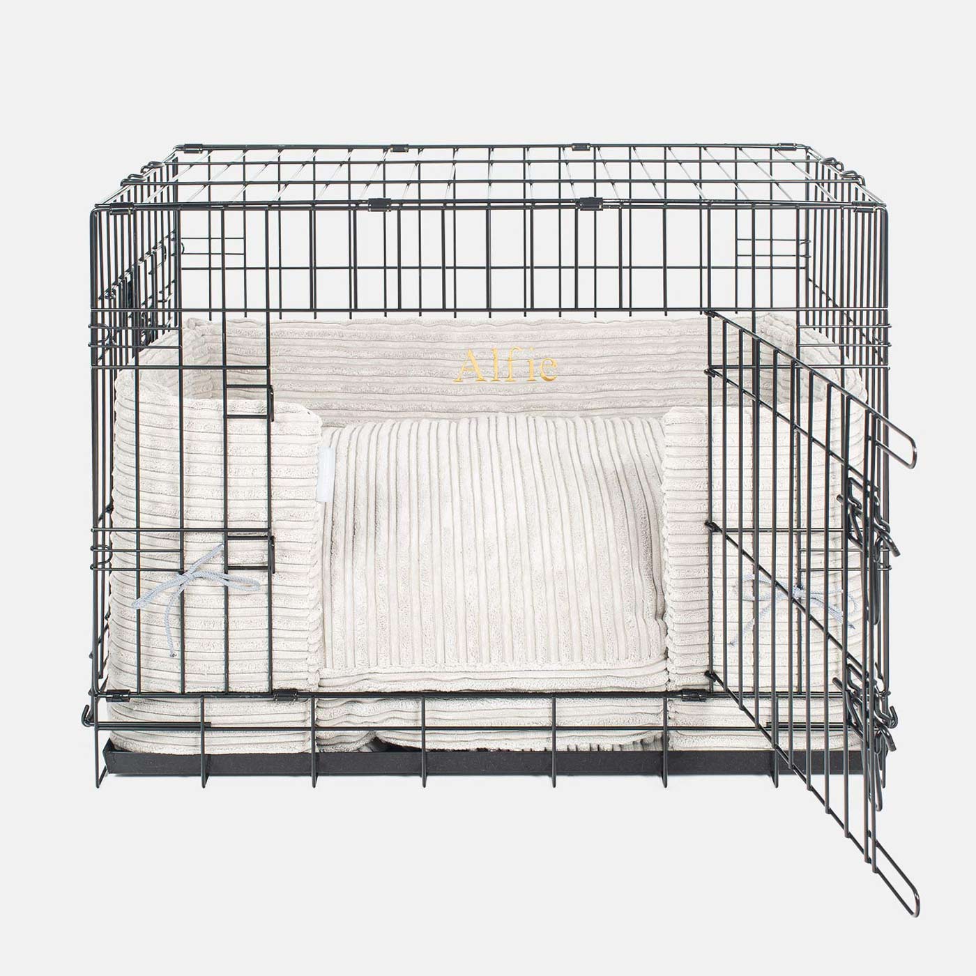 Luxury Dog Cage Bumper, Essentials Plush Cage Bumper in Light Grey The Perfect Dog Cage Accessory, Available To Personalize Now at Lords & Labradors US