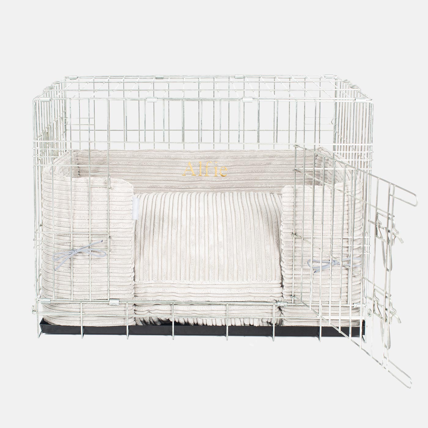 Luxury Dog Cage Bumper, Essentials Plush Cage Bumper in Light Grey The Perfect Dog Cage Accessory, Available To Personalize Now at Lords & Labradors US