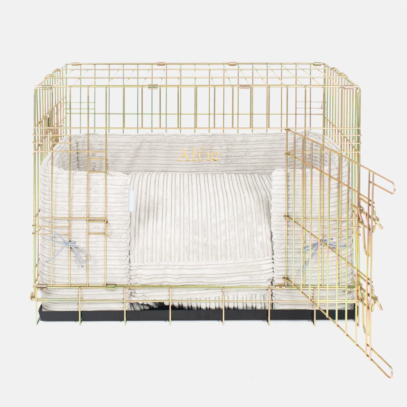 Luxury Dog Cage Bumper, Essentials Plush Cage Bumper in Light Grey The Perfect Dog Cage Accessory, Available To Personalize Now at Lords & Labradors US